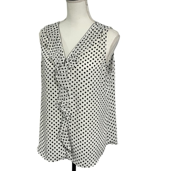 INC Polka Dot Sleeveless Top, size L, great zipper front, GUC - Picture 1 of 7